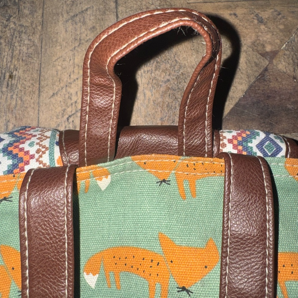 Stylish Union Bay Green and Brown Fox Print Backpack - Picture 8 of 9